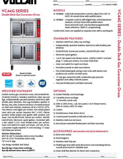 Vulcan VC44GD Spec Sheet