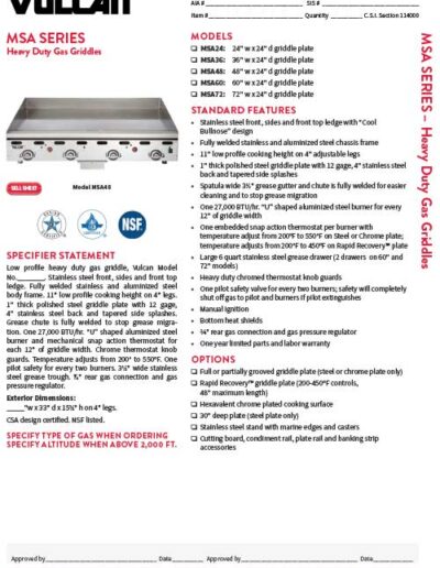 Vulcan MSA SERIES Heavy Duty Gas Griddles
